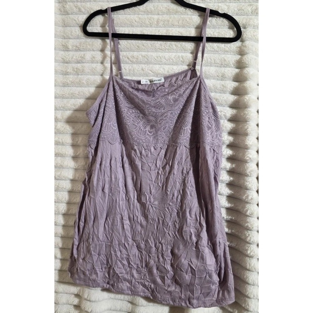 Maurices Lavender Lace Trim Crinkle Cami Top Purple Adjustable Straps Size 2X